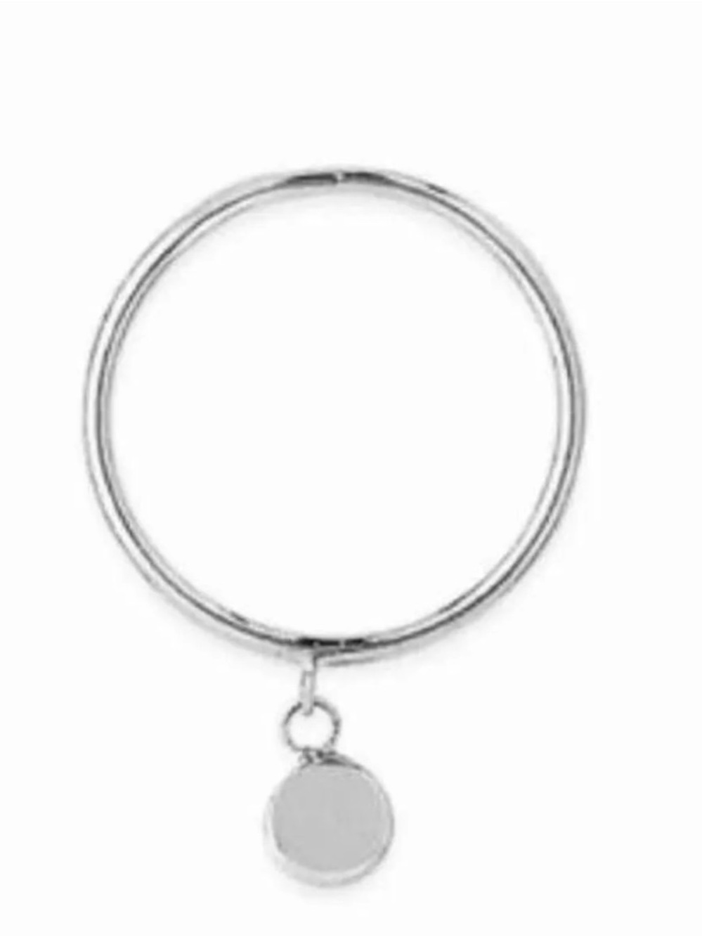 Minimalist Silver-Tone Circle Charm Honey Bangle Ring